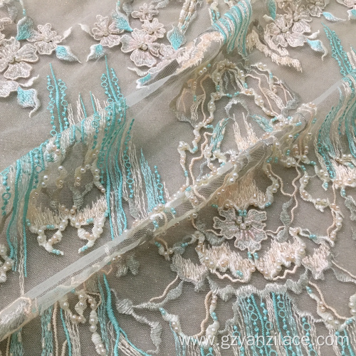 Green Luxury Lace Handmade Beaded Fabric